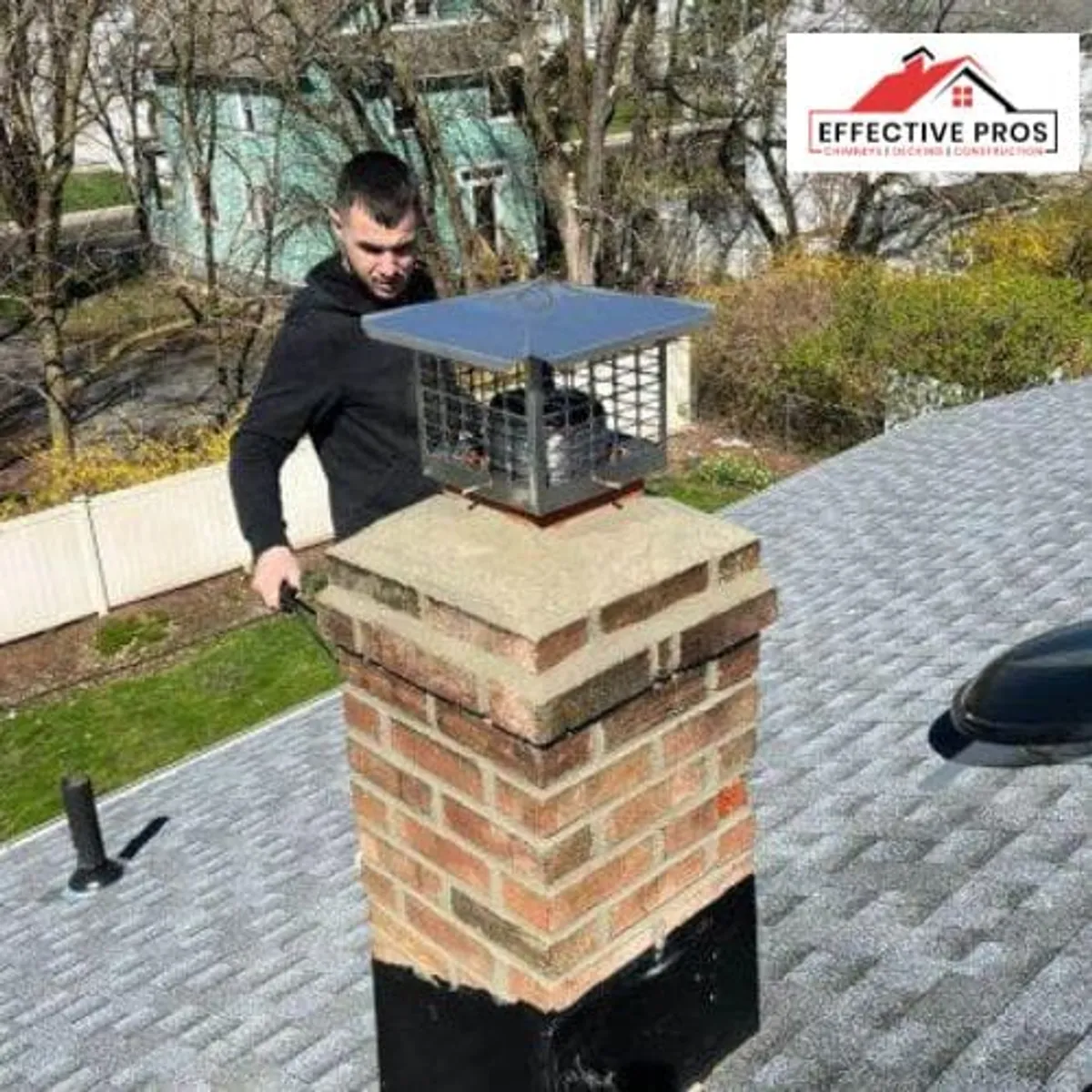 Metal cap above a brick chimney