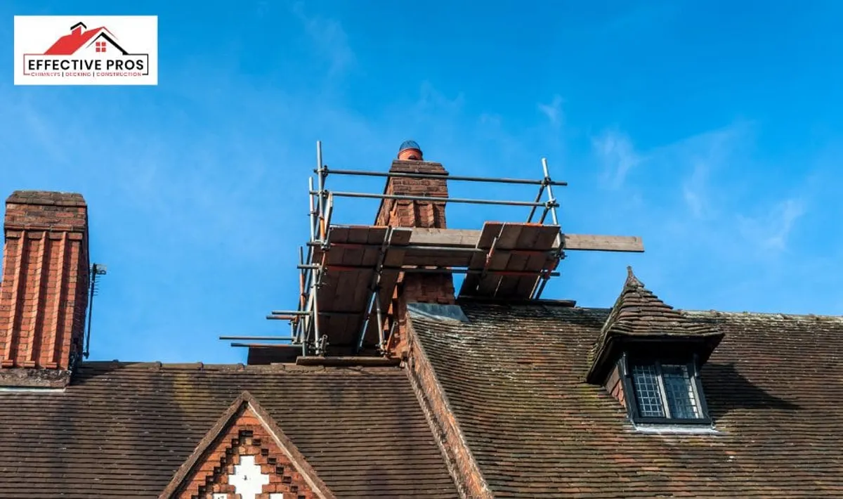Chimney and scaffold above a roof