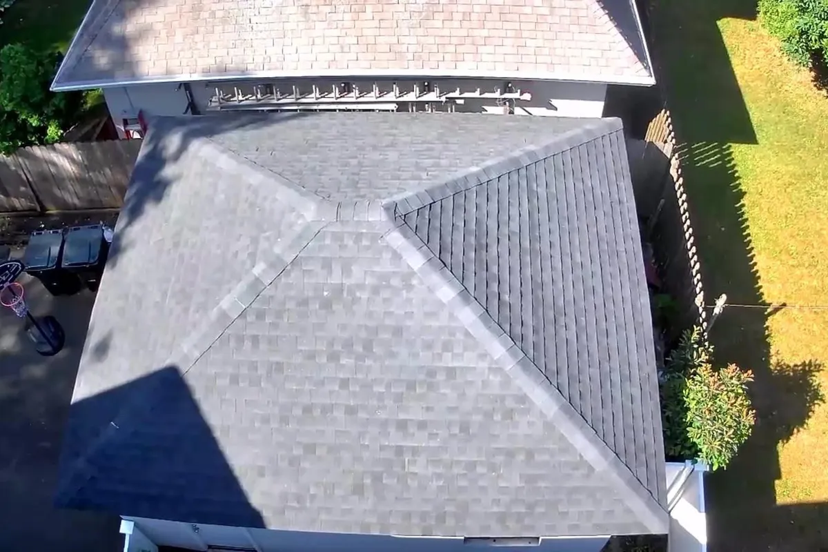 Aerial view of roof surfaces at an Effective jobsite