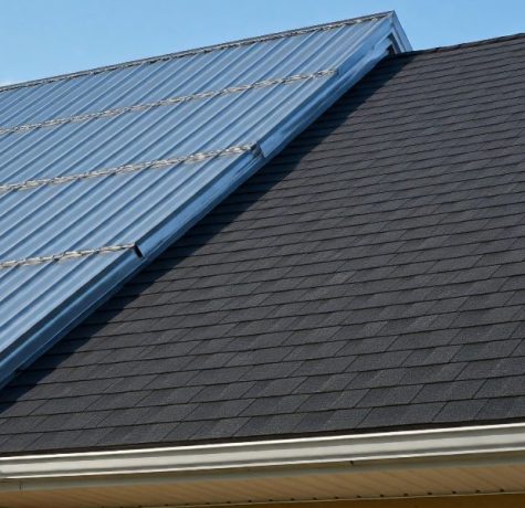 Insulation and ventilation components in attic space.